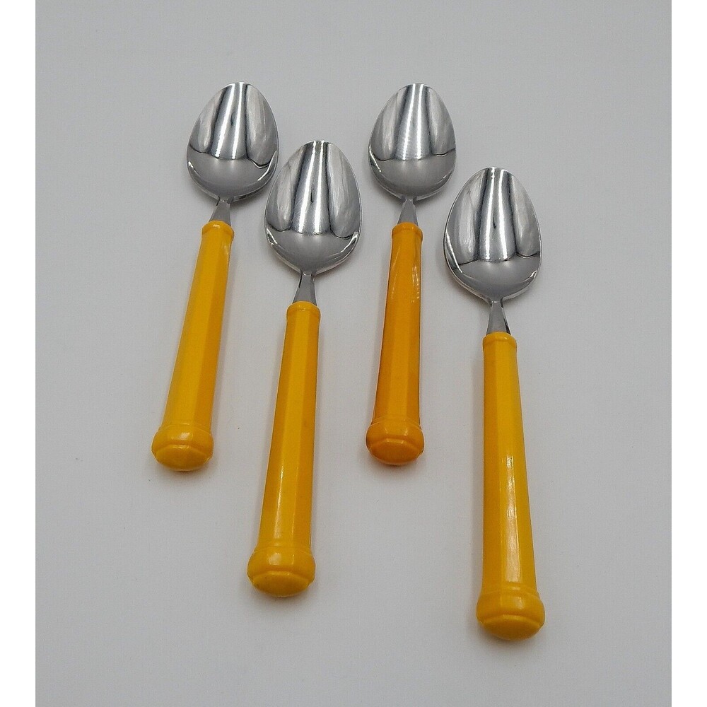 Oxford Hall Soup Table Spoons Yellow Handle Flatware Stainless Japan Set of 4
